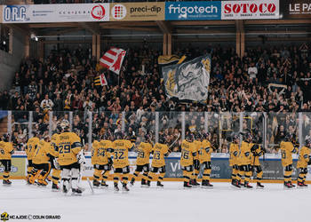 C.G Photographie, Colin Girard, Fin de match, HCA, HCA Vs EVZ, HCAjoie, Hockey Club Ajoie, Maillot Jaune, NL, National League, Porrentruy, Public, RAIFFEISEN ARENA, Saison 2024-25, cop, drapeaux, hockey, kop