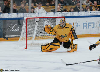 1 Conz Benjamin, C.G Photographie, Club National League, Colin Girard, HCA, HCAjoie, Hockey Club Ajoie, Joueurs 1ERE, Maillot Jaune, NL, National League, Porrentruy, RAIFFEISEN ARENA, Saison 2024-25, arrêt, hockey