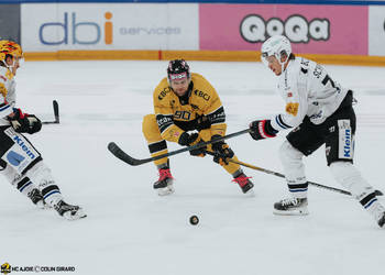 90 Fischer Jannik, C.G Photographie, Club National League, Colin Girard, DBI Services, HCA, HCAjoie, Hockey Club Ajoie, Joueurs 1ERE, Maillot Jaune, NL, National League, Porrentruy, Qoqa, RAIFFEISEN ARENA, Saison 2024-25, hockey, sponsor