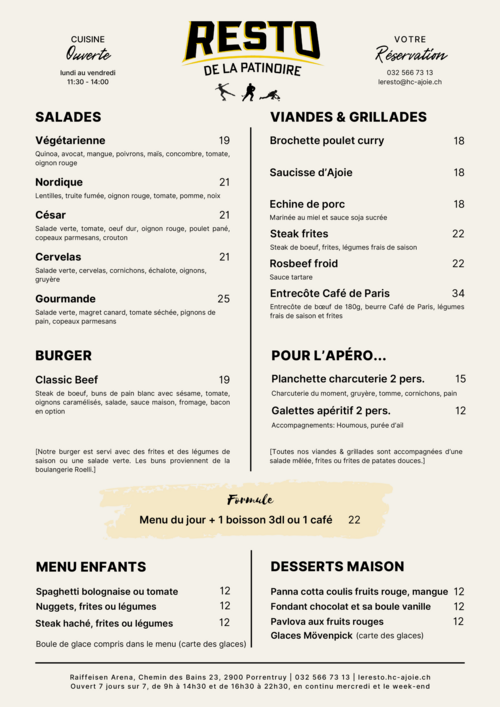 carte des menus d'été page 1